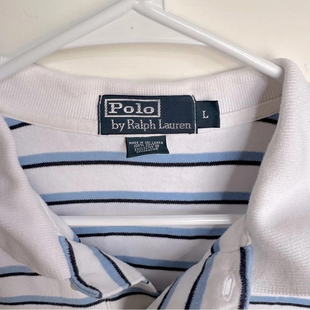 Ralph Lauren White and Blue Striped Polo Shirt